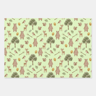 Whimsical Bosvrienden Waterverf Patroon Inpakpapier Vel