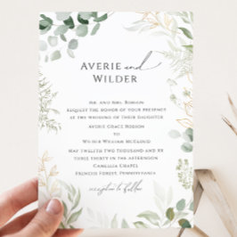 Whimsical Botanical and Gold Traditional Wedding Kaart