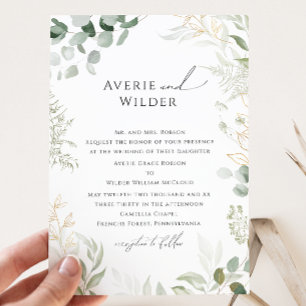 Whimsical Botanical and Gold Traditional Wedding Kaart