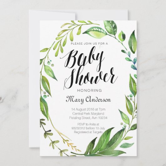 Whimsical Botanical Baby shower Invitation Kaart (Voorkant)