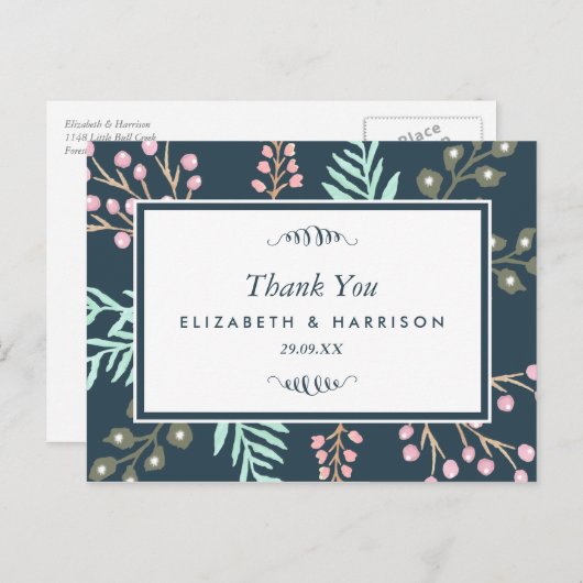 Whimsical Botanical Berry Wedding Bedankt Briefkaart (Voorkant / Achterkant)