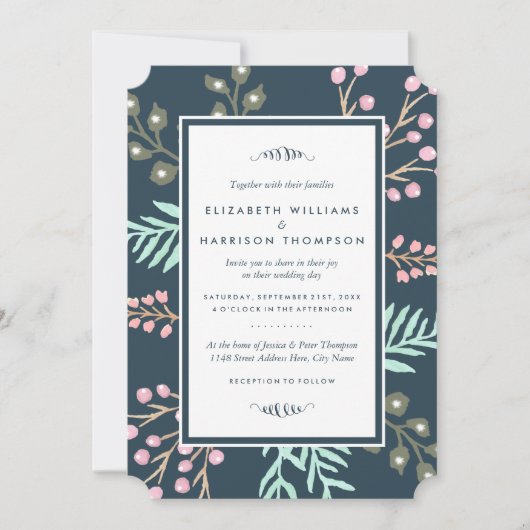 Whimsical Botanical Berry Wedding Kaart (Voorkant)