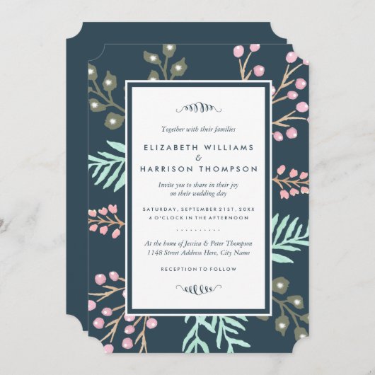 Whimsical Botanical Berry Wedding Kaart (Voorkant / Achterkant)
