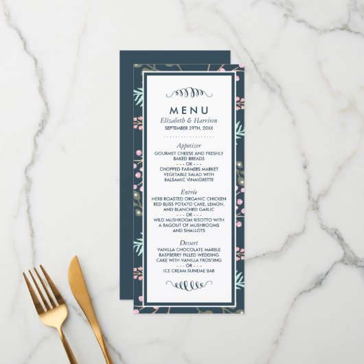 Whimsical Botanical Berry Wedding Menu (Voorkant / Achterkant in situ)