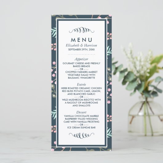 Whimsical Botanical Berry Wedding Menu (Staand voorkant)