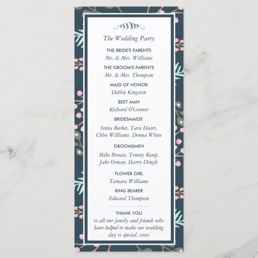 Whimsical Botanical Berry Wedding Programmakaart (Achterkant)