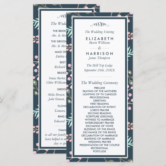 Whimsical Botanical Berry Wedding Programmakaart (Voorkant / Achterkant)