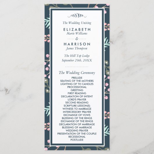 Whimsical Botanical Berry Wedding Programmakaart (Voorkant)