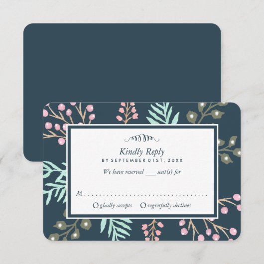 Whimsical Botanical Berry Wedding RSVP (Voorkant / Achterkant)