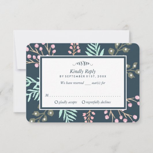 Whimsical Botanical Berry Wedding RSVP (Voorkant)