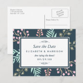 Whimsical Botanical Berry Wedding Save the Date Aankondigingskaart (Voorkant / Achterkant)