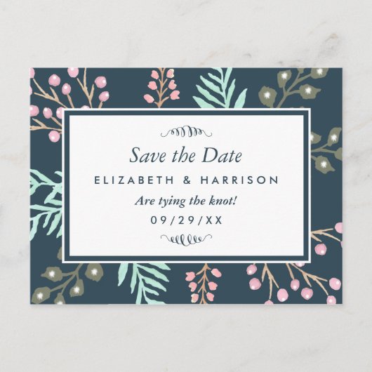 Whimsical Botanical Berry Wedding Save the Date Aankondigingskaart (Voorkant)