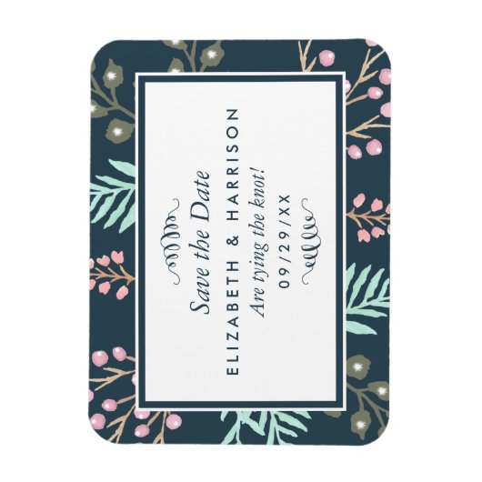 Whimsical Botanical Berry Wedding Save the Date Magneet (Verticaal)