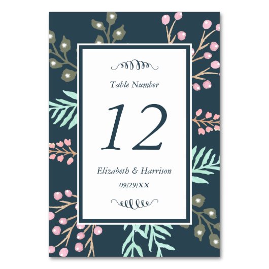 Whimsical Botanical Berry Wedding Table Number Kaart (Achterkant)