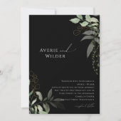 Whimsical Botanical Black and Gold Wedding Kaart (Voorkant)