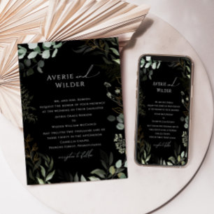 Whimsical Botanical Black Gold Traditional Wedding Kaart