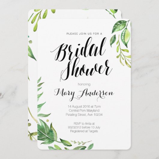 Whimsical Botanical Bridal Shower Invitation Kaart (Voorkant / Achterkant)