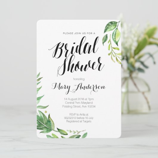 Whimsical Botanical Bridal Shower Invitation Kaart (Staand voorkant)