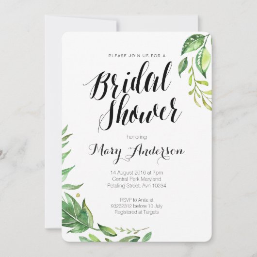 Whimsical Botanical Bridal Shower Invitation Kaart (Voorkant)