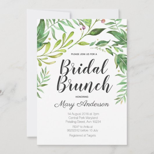 Whimsical Botanical Bridal Shower Invitation Kaart (Voorkant)