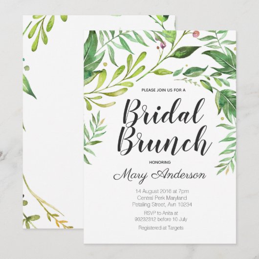 Whimsical Botanical Bridal Shower Invitation Kaart (Voorkant / Achterkant)