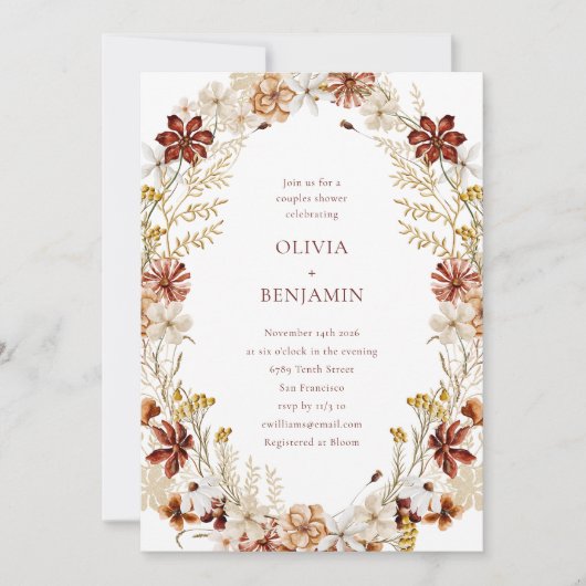 Whimsical Botanical Burgundy Wreatestellen Shower Kaart (Voorkant)