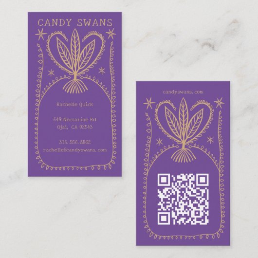Whimsical Botanical Lijst Unique Boho Custom QR Visitekaartje (Voorkant / Achterkant)
