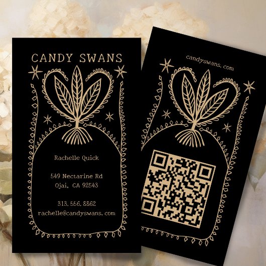Whimsical Botanical Lijst Unique Boho Custom QR Visitekaartje