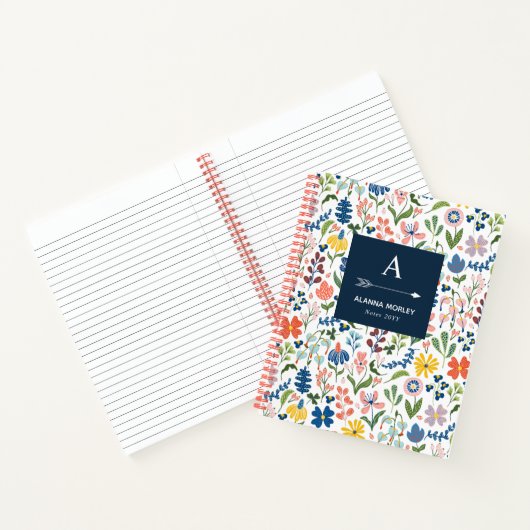 Whimsical Botanical Pattern Monogrammed Notitieboek (Binnen)