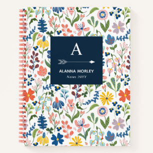 Whimsical Botanical Pattern Monogrammed Notitieboek