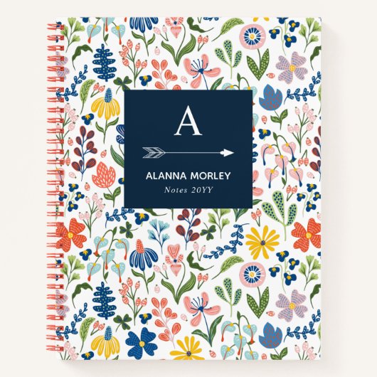 Whimsical Botanical Pattern Monogrammed Notitieboek (Voorkant)