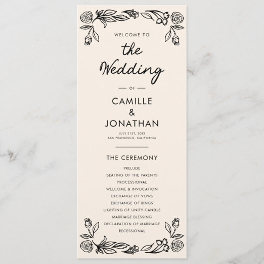 Whimsical Botanical Wedding Program Programmakaart (Voorkant)