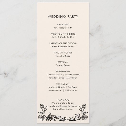 Whimsical Botanical Wedding Program Programmakaart (Achterkant)