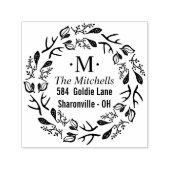 Whimsical Botanical Wreath Monogram adres Zelfinktende Stempel (Design)