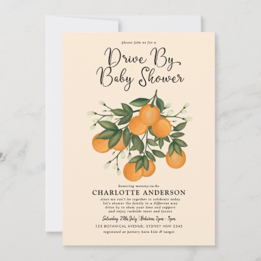 Whimsical Botanische Citrus Drive By Baby Shower Kaart (Voorkant)