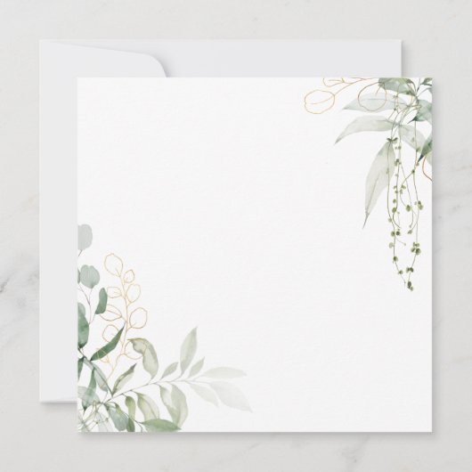 Whimsical Botanische en Gouden Vierkante Bruiloft Kaart (Achterkant)