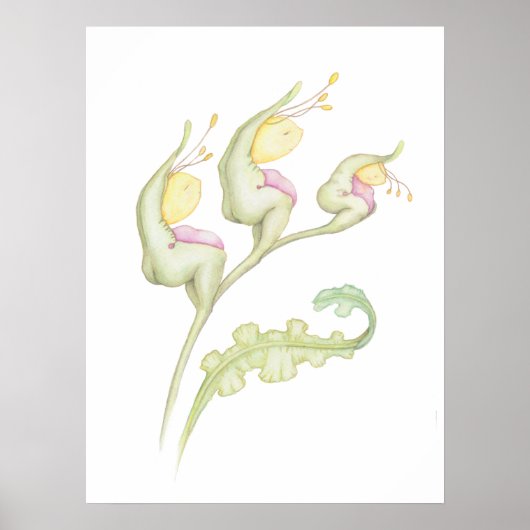 Whimsical botanische florale fantasie wezens water poster (Voorkant)