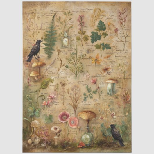Whimsical Botanische Kunst Collage Decoupage Tissuepapier (Voorkant)
