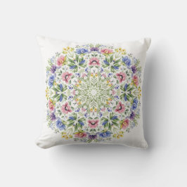 Whimsical Botanische Mandala Waterverf Bloemstuk Kussen
