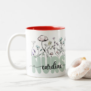 Whimsical Botanische Wilde Bloemen Hartverpleegste Tweekleurige Koffiemok
