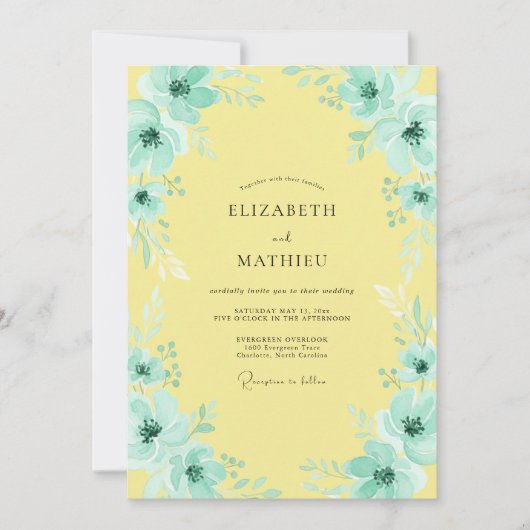 Whimsical Boter Aqua Bloem Bruiloft Kaart (Voorkant)