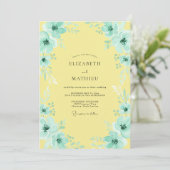 Whimsical Boter Aqua Bloem Bruiloft Kaart (Staand voorkant)
