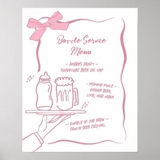 Whimsical Bottle Service Baby shower Bar Menu Sign Poster (Voorkant)