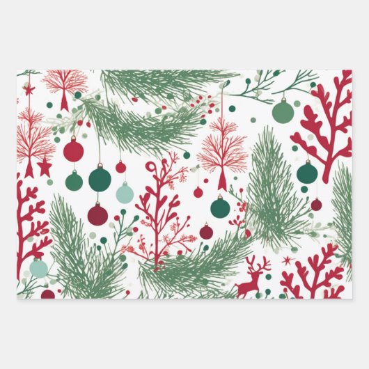 Whimsical Boughs Design, Uniek Kerstcadeau Inpakpapier Vel (Voorkant)