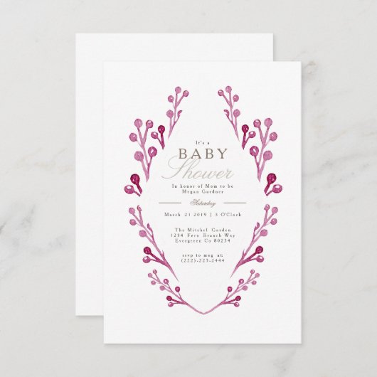 Whimsical Bourgogne Berry Baby shower | Uitnodigen Kaart (Voorkant / Achterkant)