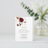 Whimsical Bourgogne Gold Flowers Weddenschap Detai Informatiekaartje (Staand voorkant)