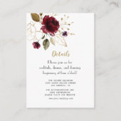 Whimsical Bourgogne Gold Flowers Weddenschap Detai Informatiekaartje (Voorkant)