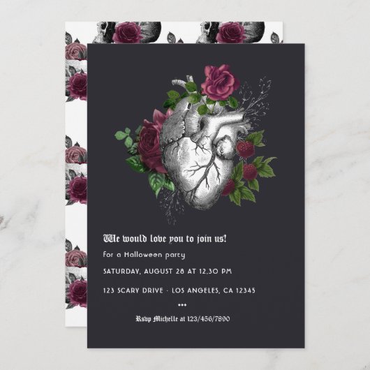 Whimsical Bourgogne Halloween Party Kaart (Voorkant / Achterkant)