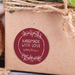 Whimsical Bourgondië Handgemaakt Met Liefde Ronde Sticker
