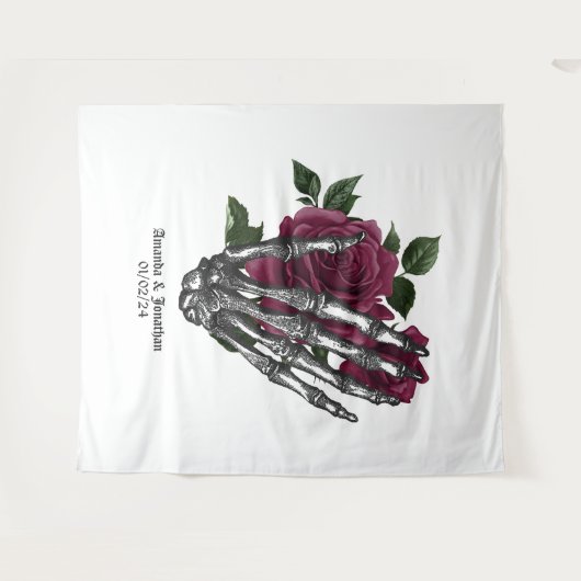 Whimsical Bourgondische Bloemen Skelet Gotische Br Wandkleed (Voorkant (horizontaal))